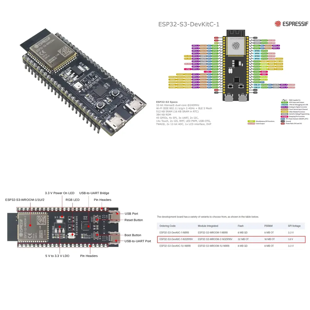 Esp32 S3 - Carte de développement Espressif ESP32-S3-DevKitC-1, dotée